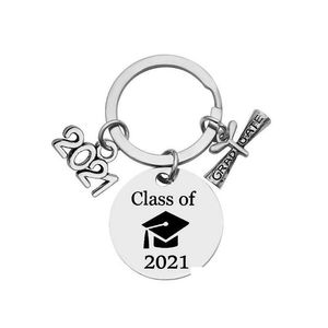 Keychains Lanyards 2021 Rostfritt stål Keychain Pendant Class of Graduation Season Buckle Plus Scroll Opening Ceremony Present Key RI DHSZP