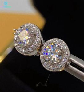 スタッドVinregem Hip Hop Rock 925 Sterling Silver VVS Round Cutcolor Real Moissanite Diamonds Studs earrings gra2522189の上質なジュエリー