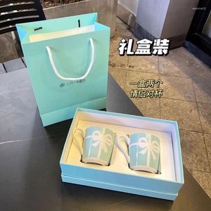 Mugs Mug Bow Blue Ceramic Coffee Cup Couple Gift Box Bag High Beauty Value Luxury Water