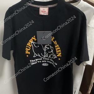 2024 Summer waikei 100% algodão curto camisetas de mangas curtas Três letra de cachorro Dolphin Print Colors Designer Crew pescoço de manga curta camiseta de camiseta