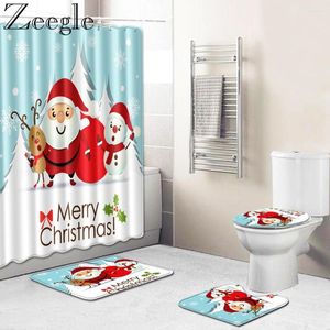 バスマットZeegleメリークリスマスカーテンバスルームアンチスリップマットセットトイレラグ吸収性足洗える