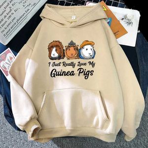 Kadın Hoodies Sweatshirts Sadece Gine Domuzlarımı Gerçekten Seviyorum Harajuku Kadın Giysileri Sokak Giyim Komik Hayvan Hoodies Y2K Kadın Moda Sweatshirts 240413