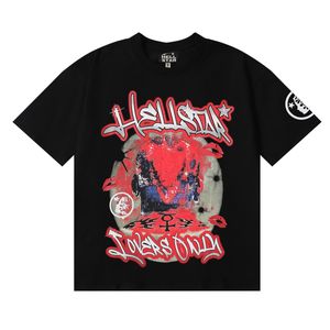 Hellstar T 셔츠 하이 스트리트 힙합 알파벳 여름 셔츠 남성 디자이너 T 여성 남성 대형 Tshirt 여자 남자 티 옷 낙서 빈티지