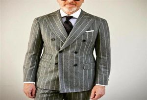 Stripe Gray Wedding Mens Suits Slim Fit Tuxedos dla mężczyzn Dwa kawałki Groomsmen garnitur Blazer Formal Prom Business Kurtki P5724738