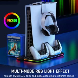 Подставки RGB Двойной контроллер зарядка для PlayStation 5 Диск/цифровой светодиодный охлаждение прохладного освещения для зарядного устройства для вертикального стенда PS5