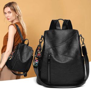 Version Korean Womens Backpack Easy to Wear 2024 Fashion Bag Soft Leather Anti-theft Large Capacity Travel