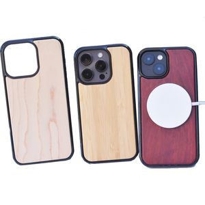 Kampanj Real Wood Bamboo Phone Case Wood Magnetic Mobile Mobiltelefon täcker stötsäkra fodral för magsafe -omslag för iPhone 11 12 mini 13 14 plus 15 pro max