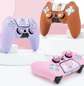 Przypadki urocze niedźwiedź silikonowa miękka skóra pokrywka gamepad naklejka na sony PlayStation DualSense 5 PS5 kontroler kciuk patyka czapka