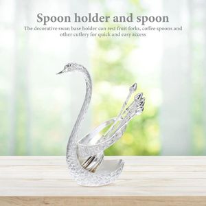 Skedar Swan Spoon Set middagar Set Ice Cream Scoop Bashållare Fruktgaffel Kök teskedar Zinklegering Kaffedessertlagring