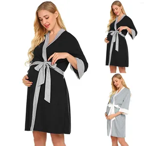 Home Clothing Mutterschaftskleid nach der Geburt Homewear -Kleid Pflege Fütterung Pyjama für Frauen Robe Langes Flare -Ärmel Solid Verband Strickjacken