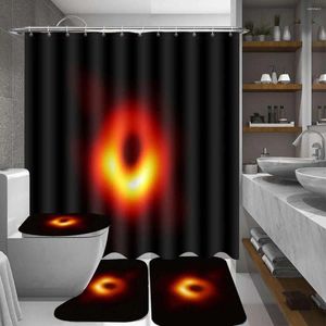 Shower Curtains Black Hole Waterproof Curtain Bathroom Mildew Proof Screens With Hooks Toilet Seat Cover Rug Entrance Doormat Carpet