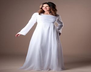 Long Informal Chiffon Modest Wedding Dresses With Long Sleeves Ruched Informal Beach Temple Bridal Gowns White Floor Length Recept7254688