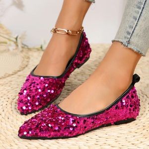 Casual Schuhe Glitter Pailla Womens Flat 2024 Spring Mode Slip-on Solid Color Damens Pointed Toe Party Ladies