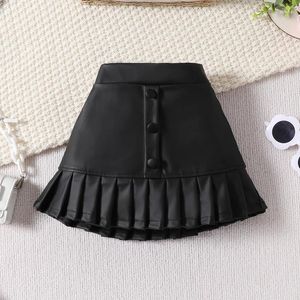 Clothing Sets Girls Summer 2 Piece Outfits Red Short Puff Sleeve Tops Black PU Leather Skirt Set