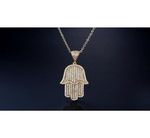 Full Rhinestone Zircon Hip Hop Bling Pendant Necklace Link Chain 24 Inch Out Women Par Ice Hamsa med CZ Jewelry4987384