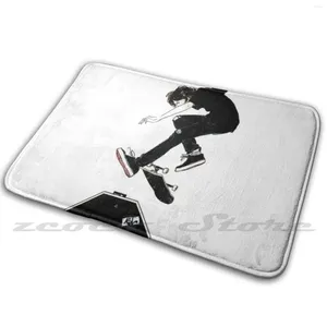 Carpets Black And White Skateboarder Carpet Rug Non-Slip Water Absorb Door Mat Skateboarding Skate Skateboard Damn Kickflip