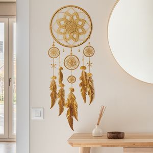 Indisk stil drömfångare vägg klistermärke för barn sovrum hem dekor vardagsrum gyllene fjäder dream catcher vinyl väggmålning dekaler