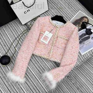 Designer de jaquetas femininas no início da primavera novo ch Nanyou Gaoding Temperament Small Fragrant Astrich Cabelo Cabelo Cabelo Versátil Redondo Casco de Tweed grossa Ly95