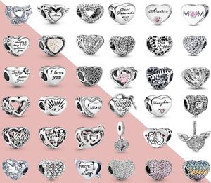 925 STERLING Silver Heart Shape Chowms Fit Fit Charms Original Bracelet Bracelet Diy Mulheres Jóias Presente1624060