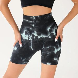 Frauen-Leggings Frauen Beute Shorts nahtlos hohe Taillenkrawatte Druckbauchkontrolle Kompression Sport Biker Yoga Krawatte Farbstoff