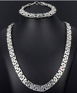 Ny stil juvelen set 8mm silverton platt byzantinsk kedjehalsband armband 316l rostfritt stål bling för modemän xmas gi4067229