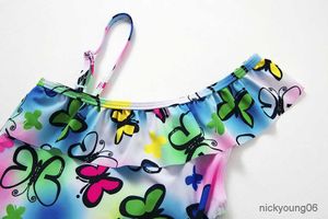 Jednoczęściowe 2-9Y Toddler Baby Girls strój kąpielowy One Piece Girls Swimsuit Motyl nadruk Dziewczyny Szybkie dziewczęta strój na plażę