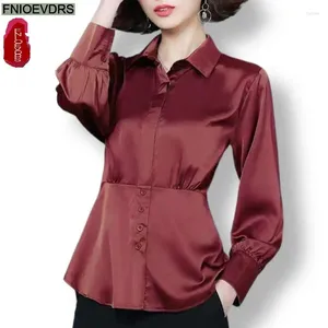 Camicette femminili S-4xl 2024 Top peplo primavera estate da donna Wear Basic Office Lady Long Sleeve Long Vintage Elegant Button Shirts