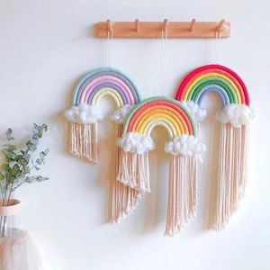 Decorative Figurines Colorful Rainbow Wall Hanging Handmade Rope Woven Tassel Art For Nursery Kids Room Suitable Festival Ornaments Gifts