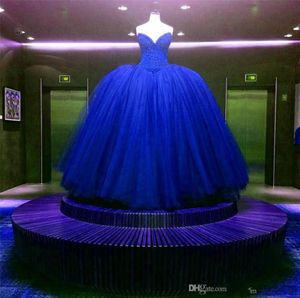 Nya helt kristallpärlade bodice korsett Royal Blue Wedding Dresses Ball Ballklänningar Anpassade Made Shiny Bridal Dress Vestido Longo de R4548041