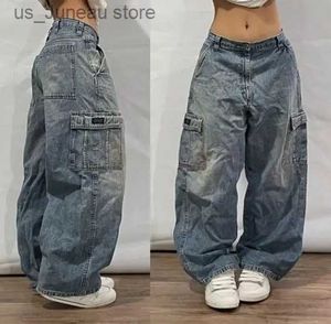 Women's Jeans JNCO Retro Jeans Y2K New Harajuku High Strt Hip Hop Pocket Loose Jeans For Men and Women Gothic High Waist Wide Denim Trousers 1 T240415