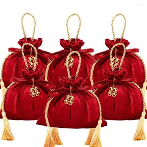 Gift Wrap 5/3/1Pcs Wedding Party Candy Bags Christmas Drawstring Jewelry Ring Earrings Packing Red Tassels Pouch