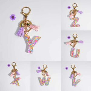 Nya färgade gummifyllda initialer Keychain A-Z hartsbrev Keyring Tassels Pendant Kvinnor Bag Tillbehör Plånbok Nyckelring