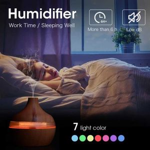 Humidifiers Fragrance Lamps 300ML USB Air Humidifier Electric Aroma Diffuser Mist Wood Grain Oil Aromatherapy Mini Have 7 LED Light For Car Home Office