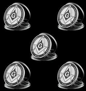 Coleção de 5pcs Coin European Brotherhood Masons Maçônico Token Token 1 oz Silver Plated Challenge Badge7276376