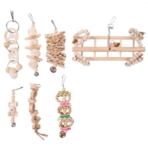 Outros pássaros suprimentos 7 pacotes Papago Swing Swing Toys- Toys de gaiola de sino de madeira natural, adequados para pequenos periquitos Cockatiels