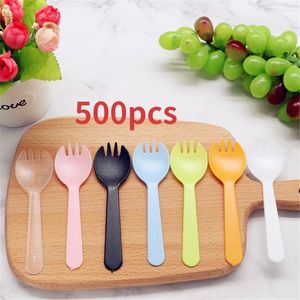 Posate usa e getta 500pcs/set di cucchiai di plastica forchette per gelati per gelati insalata di frutta dessert zuppa di tè da tea