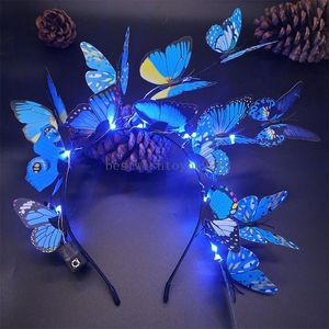 New Glowing Butterfly Headband With LED Lights Handmade Hair Band Hair Hoop Colorful Garland Wedding Hair Accessories