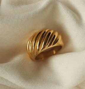 Högkvalitet 316L rostfritt stål med 18k guldpläteringsarnish croissant chunky guldringar för kvinnliga damer vintage ring H1011202S2600933