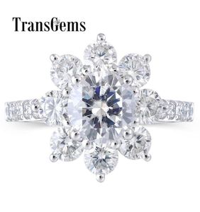 Transgems 14K White Gold PT950 Center 12CT 7mm F Color Moissanite Stone Snowflake Förlovningsring med accenter för kvinnor Y190612637747