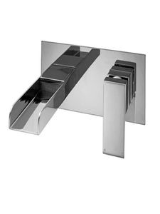 Chrome Waterfall Basin -kran Väggmonterad enkelspakbassäng Mixer Set Cascade pip med platta fyrkantig massiv mässingskonstruktion6093311