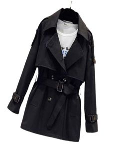 Nowa moda Kobiety Krótki trencz jesień zimowy pasek Vintage podwójnie piersi Khaki Windbreaker Mariet Slim Ice Coat Y53819606601