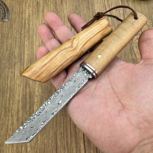 Present Box Knife VG10 Damascus Tanto Blade Olive Wood Handle Japaness Style Pocket Knifing EDC Tool Tactical Military Knives