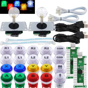 Joysticks Arcade joystick pc 2 Player DIY Kit LED Buttons Microswitch 8 Way Joystick USB Encoder Cable for PC MAME Raspberry Pi