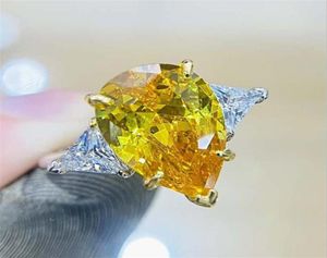 2021 Marka Alyans Lüks Takı Gerçek 925 STERLING Gümüş Güvercin Yumurta Büyük Sarı Topaz CZ Elmas Su Damlası Zirkon Kadınlar EN6068167