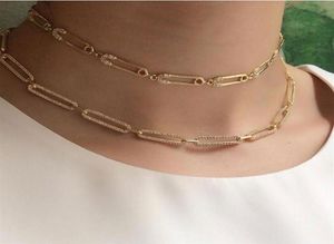 2020 Gold Plated Fashion Micro Pave CZ Safety Pin Link Chain Choker Halsband för kvinnor Klassiska Luxury Jewelry Christmas Gifts CX25218517