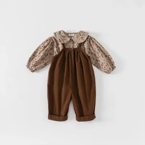 Giyim setleri 2024 kız bebek yaz baskısı uzun kollu gündelik fırfır tek göğüslü çocuklar set polyester hızlı kurutma çocuklar