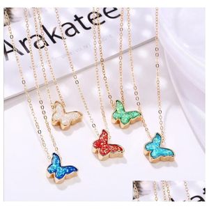 Pendant Necklaces Fashion Blue Red Butterfly Necklace Women Charm Acrylic For Girls Best Friend Gift Wholesale Drop Delivery Jewelry P Dhc6K