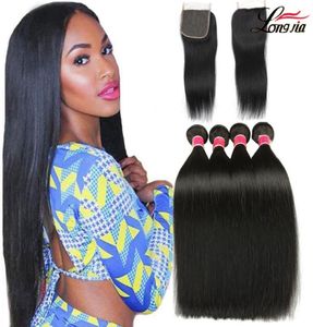 Brasilianisch gerader Haare mit Spitzenverschluss natürliche Farbe Straight Human Hair Bündel mit Verschluss brasilianisch gerader menschliches Haar ext5764756