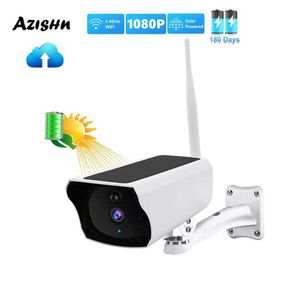 Kamery IP Azishn 1080p kamera IP Wi -Fi bezprzewodowy panel słoneczny Kamera bezpieczeństwa baterii 2MP PIR Dwukrotnie wodoodporne kamera nadzoru audio 24413