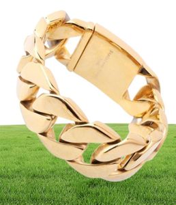 Gnayy smycken stor 316l rostfritt stål smycken guld miami kubansk trottoarkedja armband armband tunga enorma 26mm 23 cm 9 tum mens c1909414524